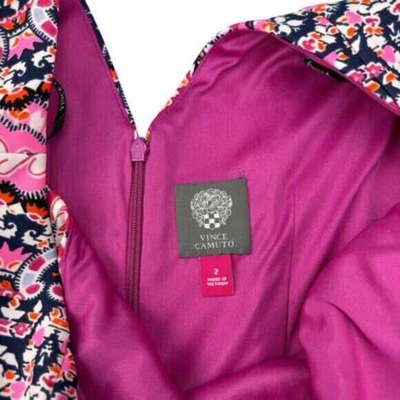 Vince Camuto Geo Print Double V Neck Fit And Flare Lined Dress Womens Size 2 - Picture 5 of 5